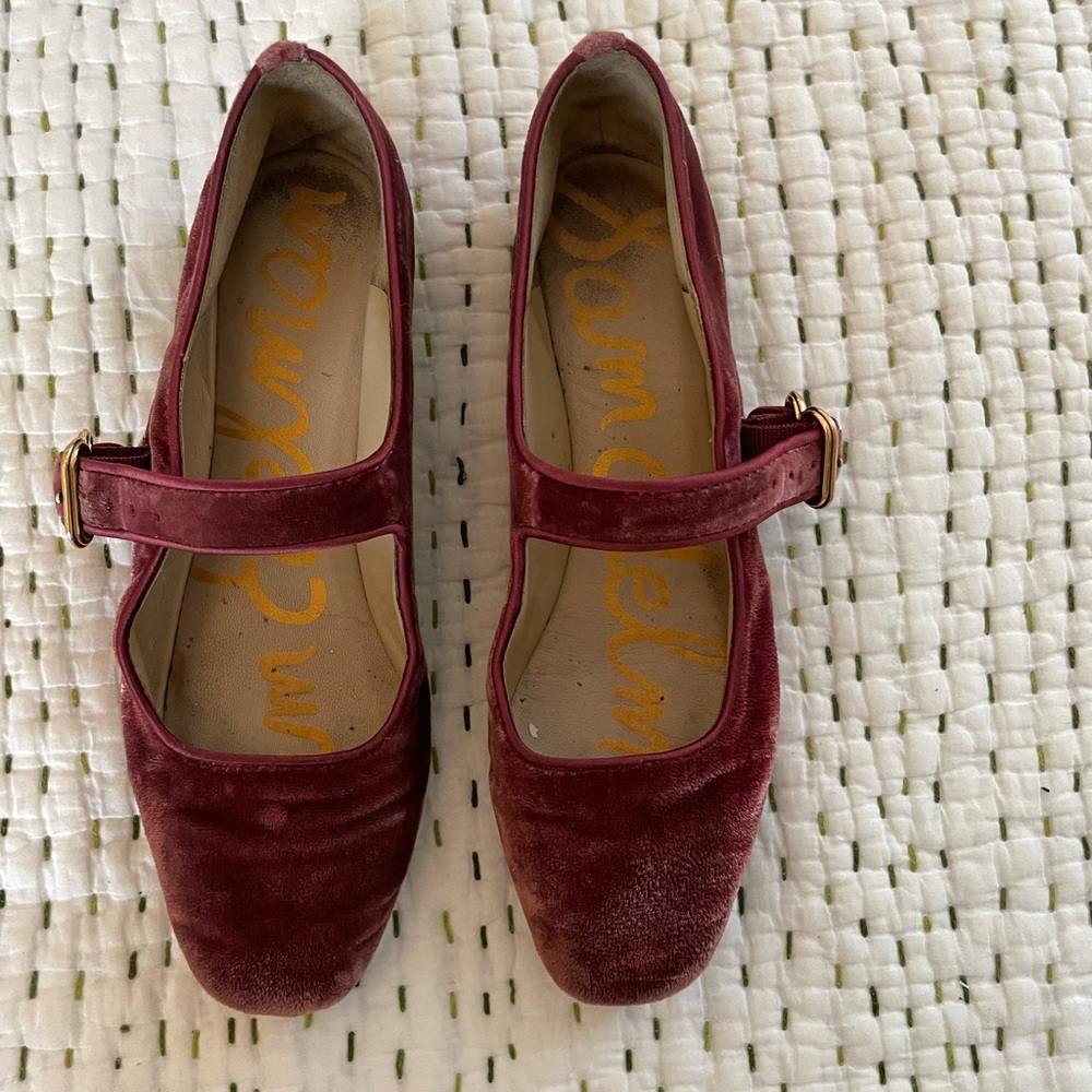 Sam Edelman Velvet Mary Jane Flats in Deep Red